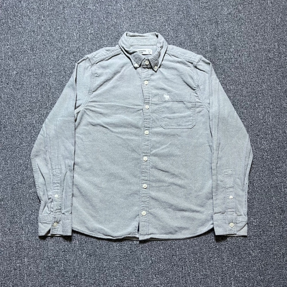 Abercrombie Kids Button Down Shirt Size 13/14 Gray Cotton Twill Long Sleeve Logo